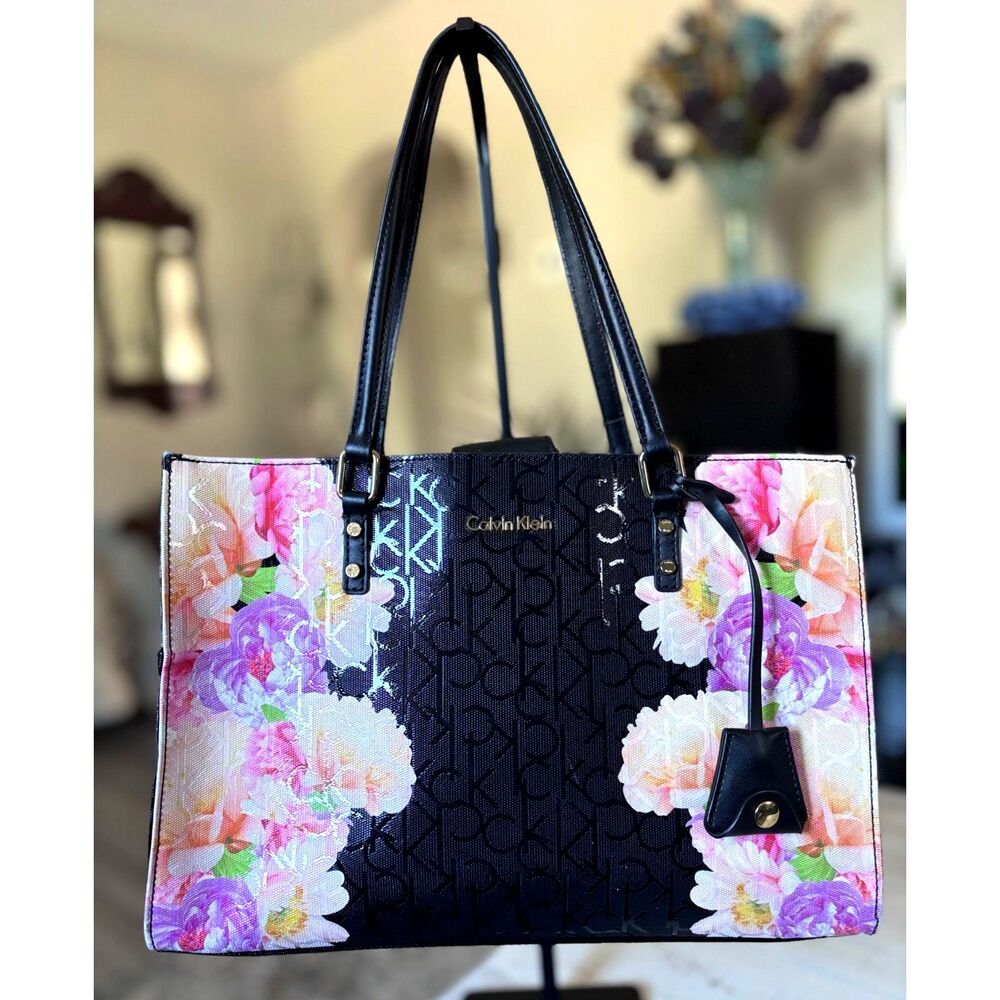 NWOT Calvin Klein Floral Printed Embossed Logo Tote Bag